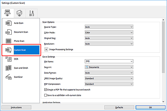 figure: Settings dialog box